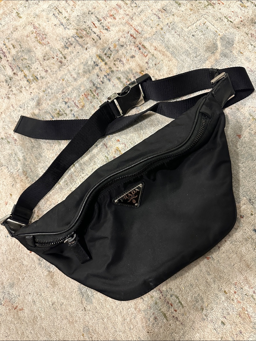 Prada Black Nylon Belt Bag with Triangle Logo